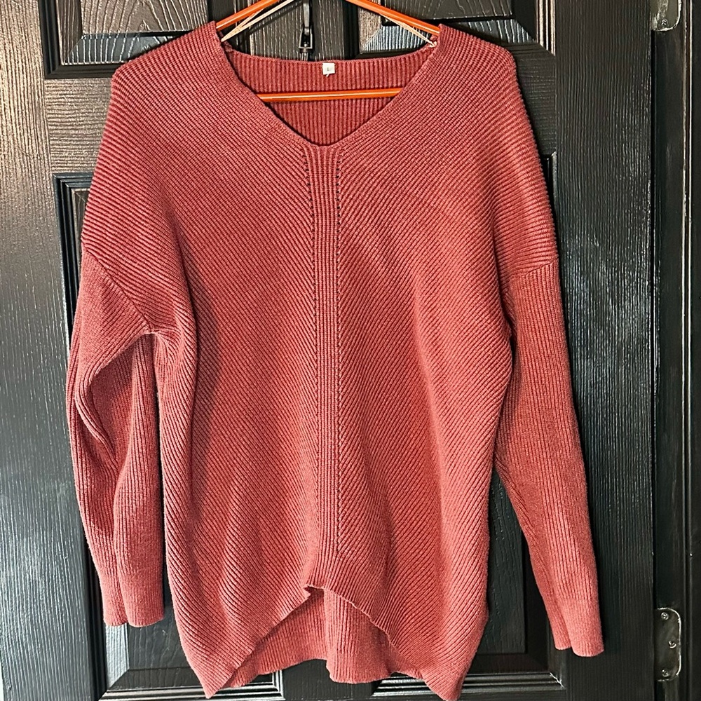 Landroiy  Orange oversized v-neck Pumpkin sweater Batwing Off Shoulder Large